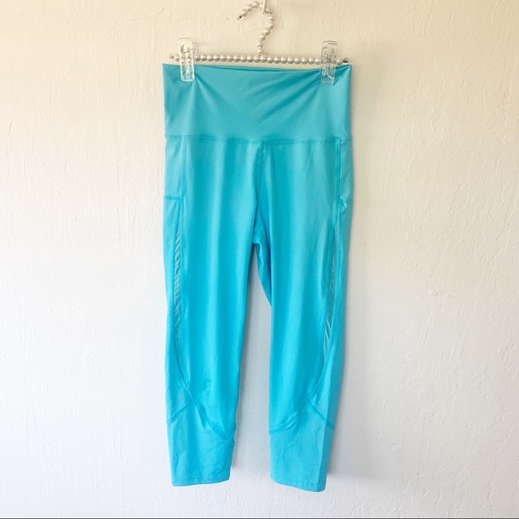 Zyia Turquoise Mesh High Rise Capri Cropped Leggings - Picture 4 of 12